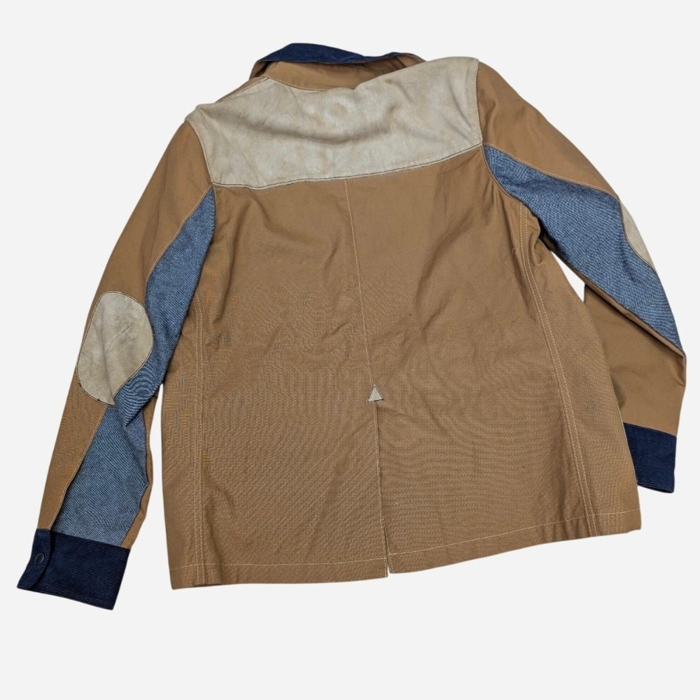 PAIGE Brown Tan Chore Coat Field Jacket with Navy Collar & Elbow Patches - Picture 3 of 8